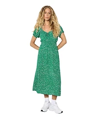 Apricot Women's Milkmaid Midi Spot Printed Smocked-Waist Puff-Sleeve Dress