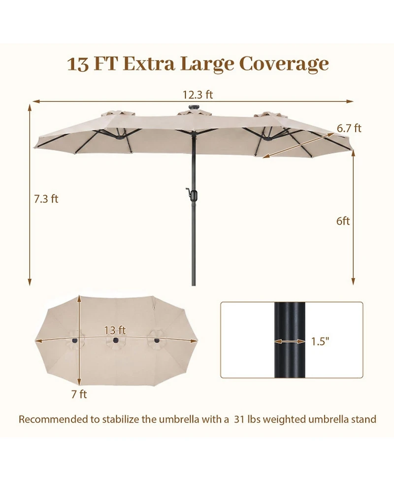 Gouun 13 Feet Double-Sided Rectangular Market Umbrella with 36 Led Lights