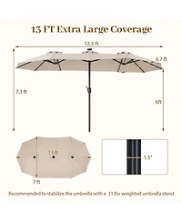 Gouun 13 Feet Double-Sided Rectangular Market Umbrella with 36 Led Lights