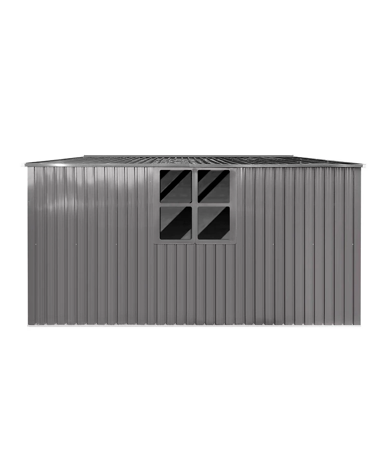 Mondawe 14 x 12 Feet Outdoor Metal Storage Shed with Firewood Storage, Apex Roof Garden Tool Shed