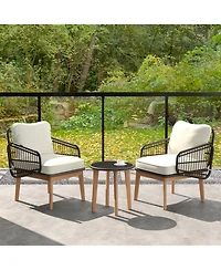 Gymax 3 Piece Patio Chair Set Wicker Chair and Side Table Set with Soft Cushions and Tempered Glass Tabletop