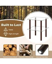 Sugift 2-Tier Square End Table with Shelf and Tempered Glass Top