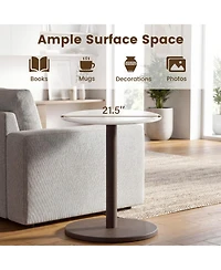 Sugift Round Marble Side Table Pedestal End Table with Stone Finish and Solid Wood Support