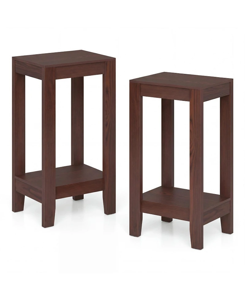 Sugift Set of 2 2-Tier End Tables with Storage Shelf