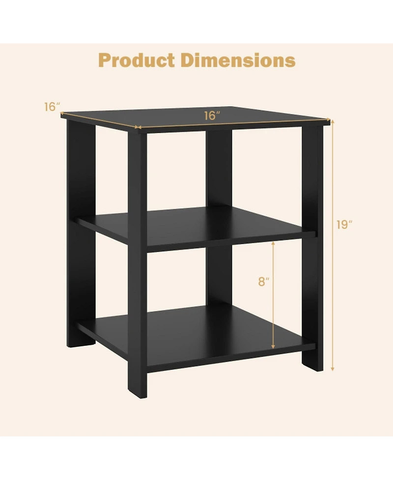 Sugift 3-Tier Modern Nightstand Square Side Table with Open Storage Shelves