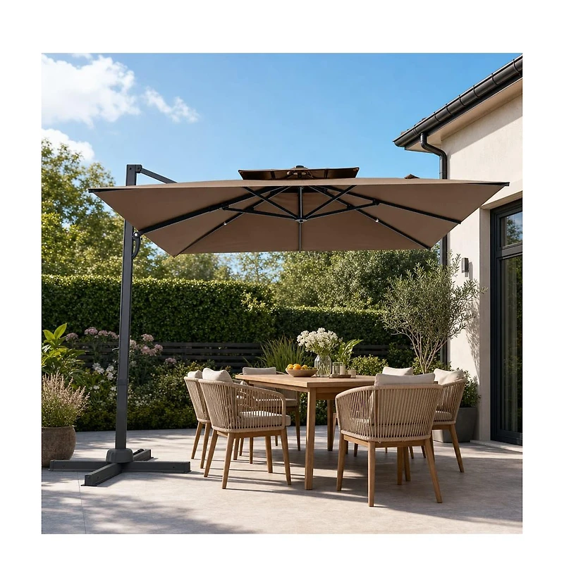 Gouun Patio Cantilever Umbrella with 360 Foot Pedal Rotation