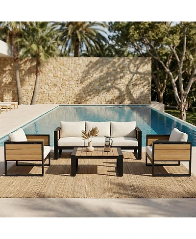 Asagikoiai 4 Piece Aluminum Patio Furniture Set with Cushions and Fold Out Side Tables