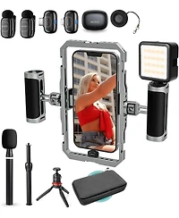 Movo iFilmer-pro Smartphone Rig with Dual Grip Cage, Wireless Lavalier Mics, and Tripod for iPhone and Android