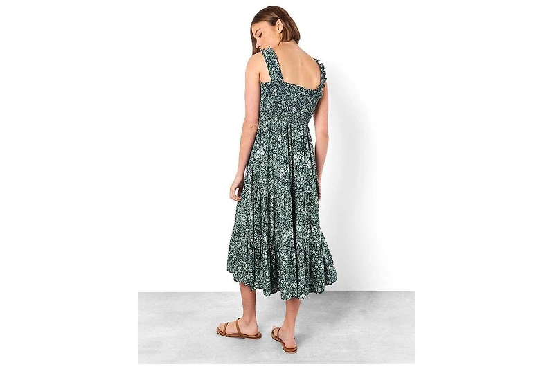 Apricot Women's Viscose Floral-Print Square Neck Tiered Midi Dress