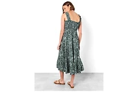 Apricot Women's Viscose Floral-Print Square Neck Tiered Midi Dress