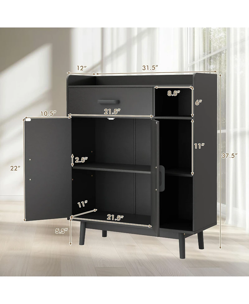 Sugift Free Standing Floor Storage Cabinet Cupboard Chest with 1 Drawer