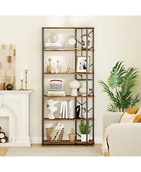 Sugift 6-Tier Geometric Bookcase with Heavy-Duty Metal Frame and Anti-Tipping Kits