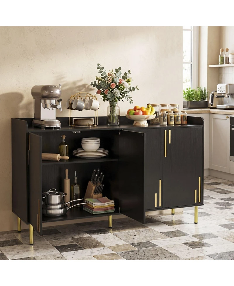 Sugift 55 Inch Buffet Cabinet with 4 Doors and 5 Metal Legs Modern Credenza