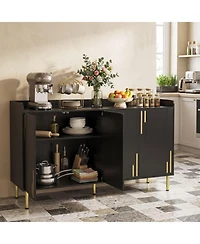 Sugift 55 Inch Buffet Cabinet with 4 Doors and 5 Metal Legs Modern Credenza