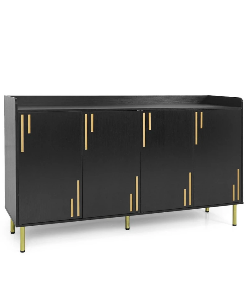 Sugift 55 Inch Buffet Cabinet with 4 Doors and 5 Metal Legs Modern Credenza