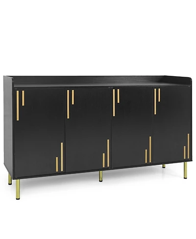 Sugift 55 Inch Buffet Cabinet with 4 Doors and 5 Metal Legs Modern Credenza