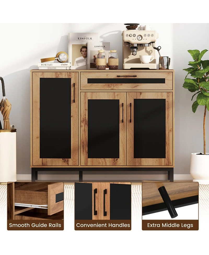 Sugift 48 Inch Sideboard Buffet Cabinet with Drawer and Metal Legs