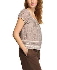 Lucky Brand Women's Cap Sleeve Lace Peasant Top