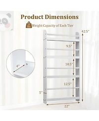 Sugift 4-Tier Wall Mounted Bookshelf Organizer for Toys and Books with Basswood Crossbar 5 Inch Depth