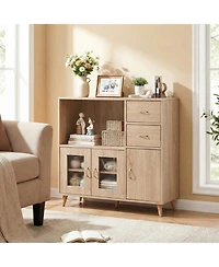 Sugift 36 Inch Sideboard Buffet Cabinet with Open Compartment and Drawers