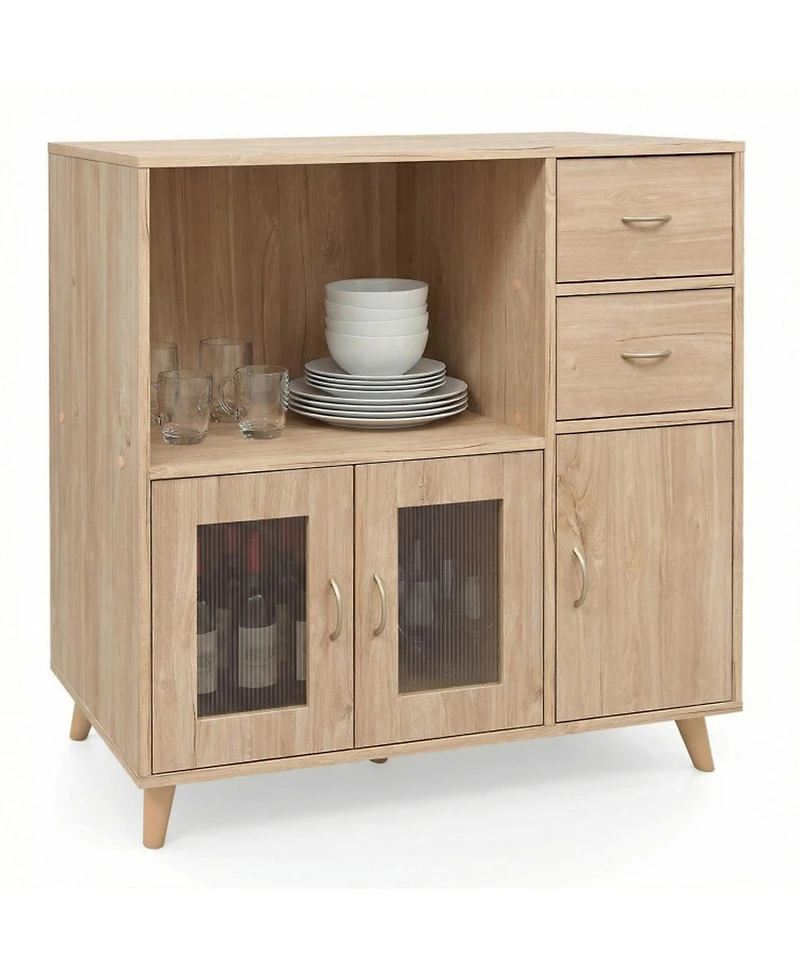 Sugift 36 Inch Sideboard Buffet Cabinet with Open Compartment and Drawers