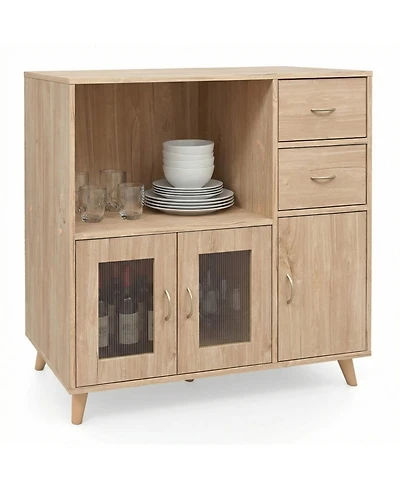 Sugift 36 Inch Sideboard Buffet Cabinet with Open Compartment and Drawers