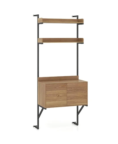 Sugift Tall Wall Mounted Ladder Bookcase with Storage Cabinet 2 Open Shelves Narrow Ladder Shelf
