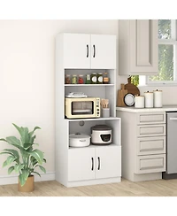 Sugift 66 Inch Kitchen Pantry Cabinet with Charging Station and Adjustable Shelves for Dining Room