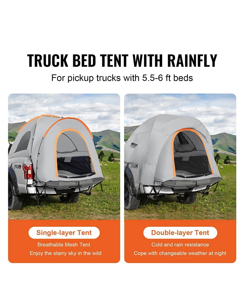 Hongge Double Layer Pickup Truck Bed Tent for 6.4 to 6.7 feet Beds