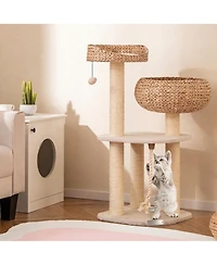 Sugift 41 in Rattan Cat Tree with Napping Perch