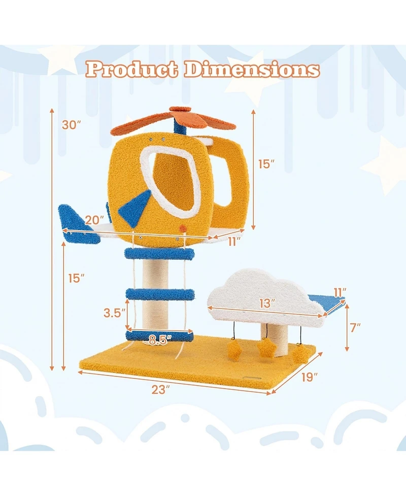 Sugift Indoor Small Aviation-Themed Cat Tree Cat Tower with Helicopter Top Perch