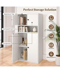 Sugift 44 Inch Tall 2-Piece Bookshelf with Doors and Adjustable Shelf