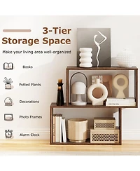 Sugift 3-Tier Geometric Wooden Bookcase with 2 Cubic Compartments Freestanding Bookshelf