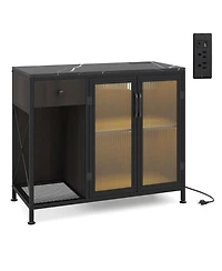 Sugift Buffet Sideboard with 2-Door Cabinet Power Outlets and Led Light