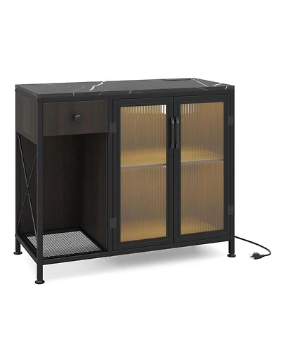 Sugift Buffet Sideboard with 2-Door Cabinet Power Outlets and Led Light