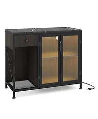 Sugift Buffet Sideboard with 2-Door Cabinet Power Outlets and Led Light