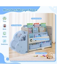 Sugift Car Themed Kids Toy Storage Bookshelf with 3-Tier Shelves and 2 Storage Boxes