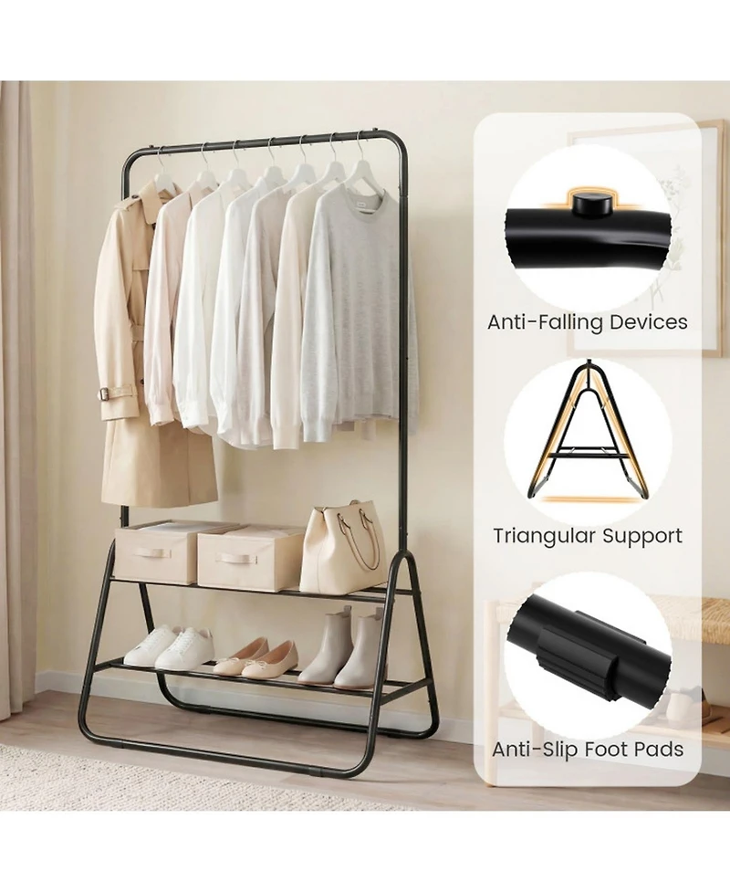 Sugift Heavy-Duty Clothes Rack with Hanging Rod and 2 Storage Shelves