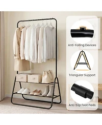 Sugift Heavy-Duty Clothes Rack with Hanging Rod and 2 Storage Shelves