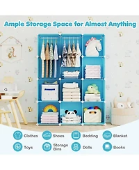 Sugift Modular Baby Wardrobe with 10 Cubes Hanging Rod and Shelves Stackable