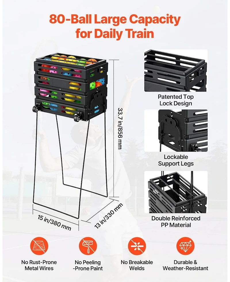 Hongge Tennis Ball Hopper Cart with Convertible Stand Handle