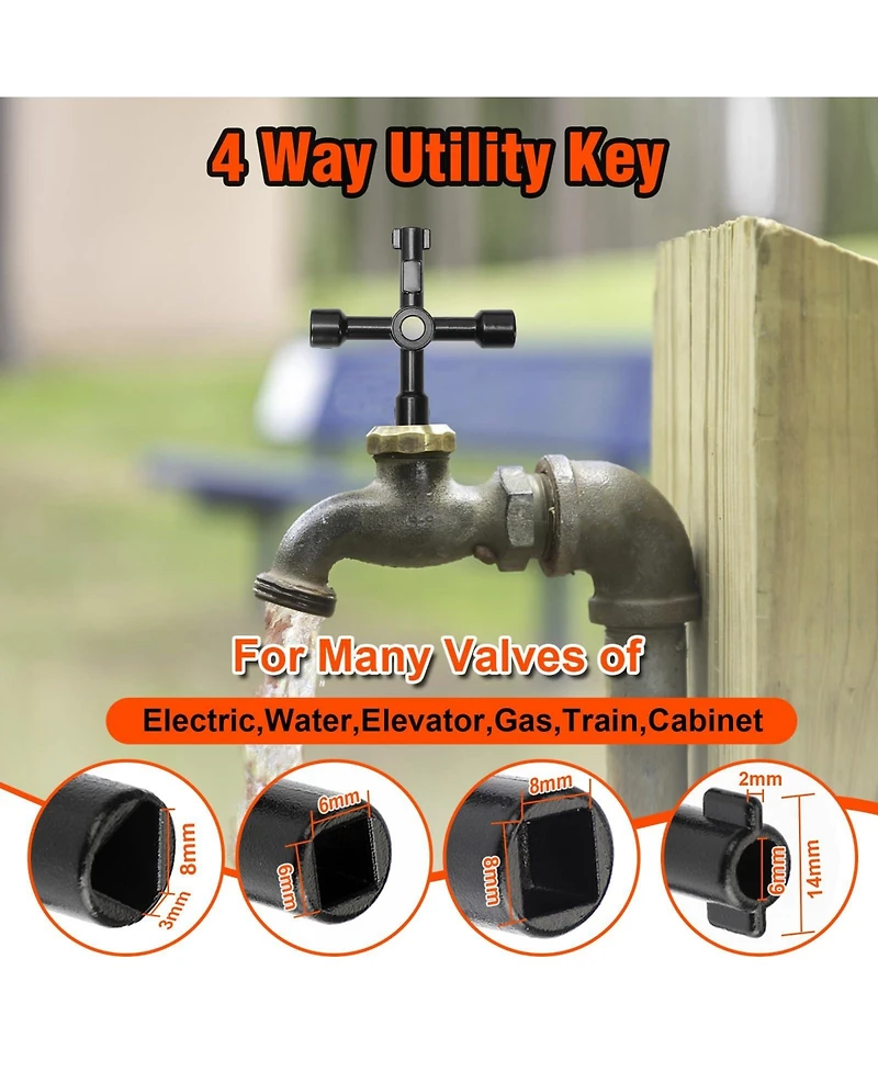 Xdovet Water Meter Key 16 Inch Steel T-handle 4-way Cross