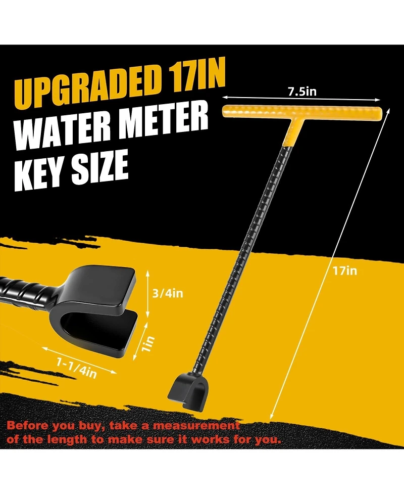 Xdovet Water Meter Key T-Handle Shut Off Tool Curb Valve 4-Way