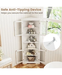 Sugift 67 Inch Tall Triangular Corner Buffet Cabinet with Tempered Glass Doors and 6-Tier Storage