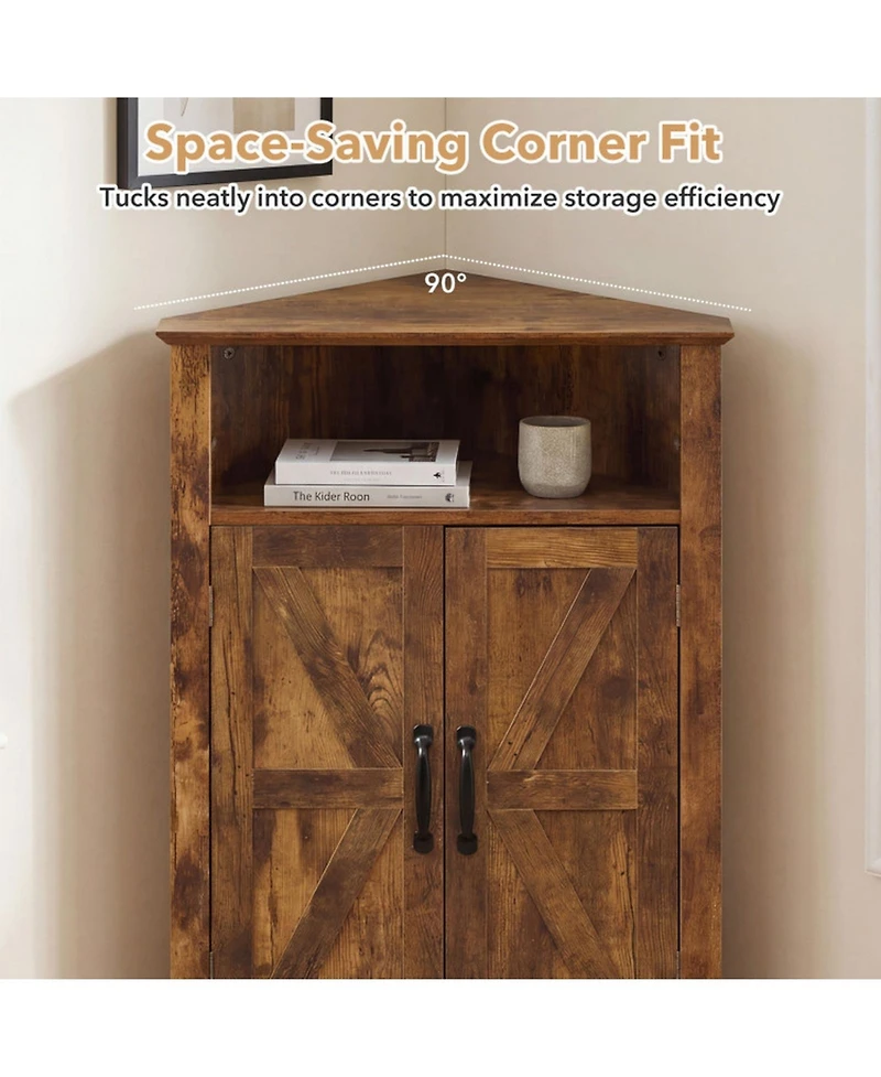 Sugift 4-Tier Corner Storage Cabinet with Open Shelf and 2-Door Cabinet