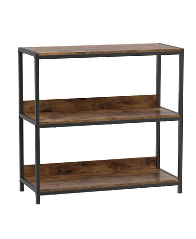 Sugift 3-Tier Industrial Bookshelf with Wooden Shelves and Metal Frame