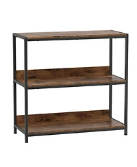 Sugift 3-Tier Industrial Bookshelf with Wooden Shelves and Metal Frame