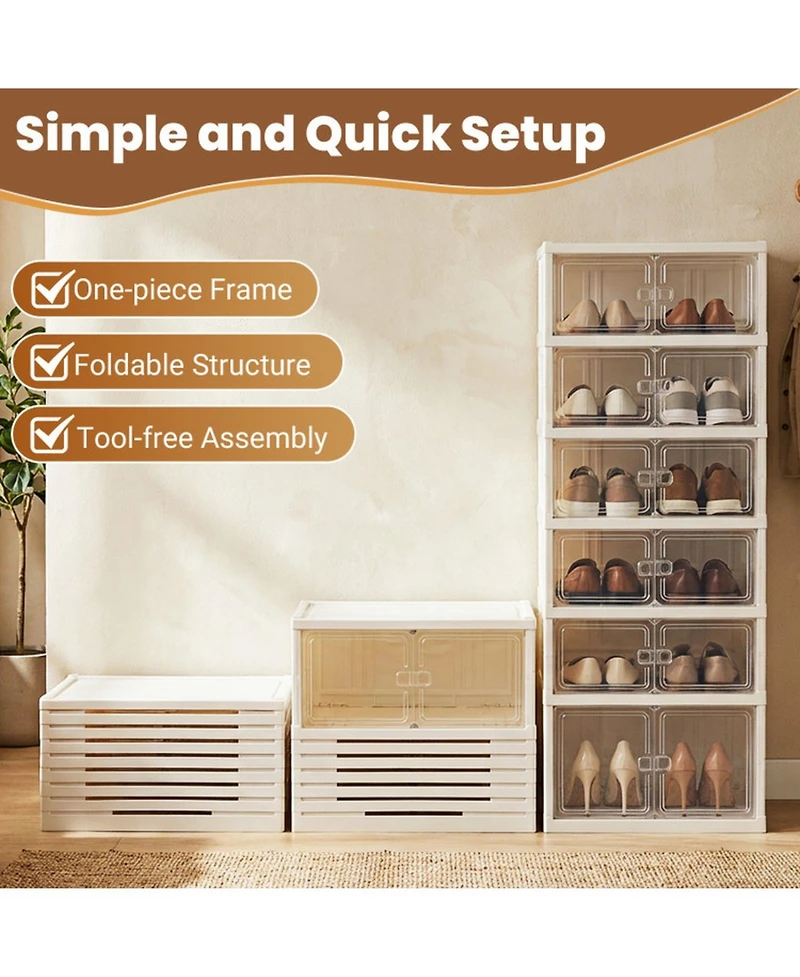 Sugift Foldable 6-Tier Shoe Rack Organizer 12-Pair Collapsible Shoe Cabinet