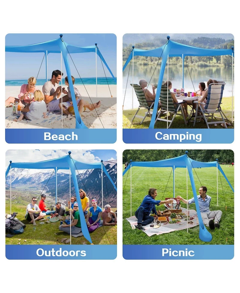 Aofar Beach Tent UPF50+ Sun Shelter Windproof 4 Poles Outdoor Camping Family 11x11 Feet