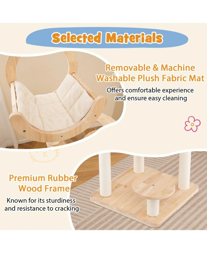 Sugift 4-in-1 Wooden Cat Tower with Space Capsule Nest for Indoor Cats